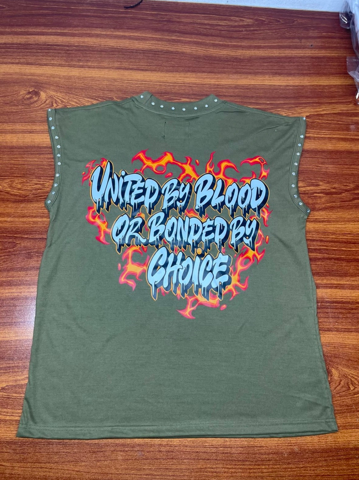 Military Green Rhinestone Sleeveless Tee