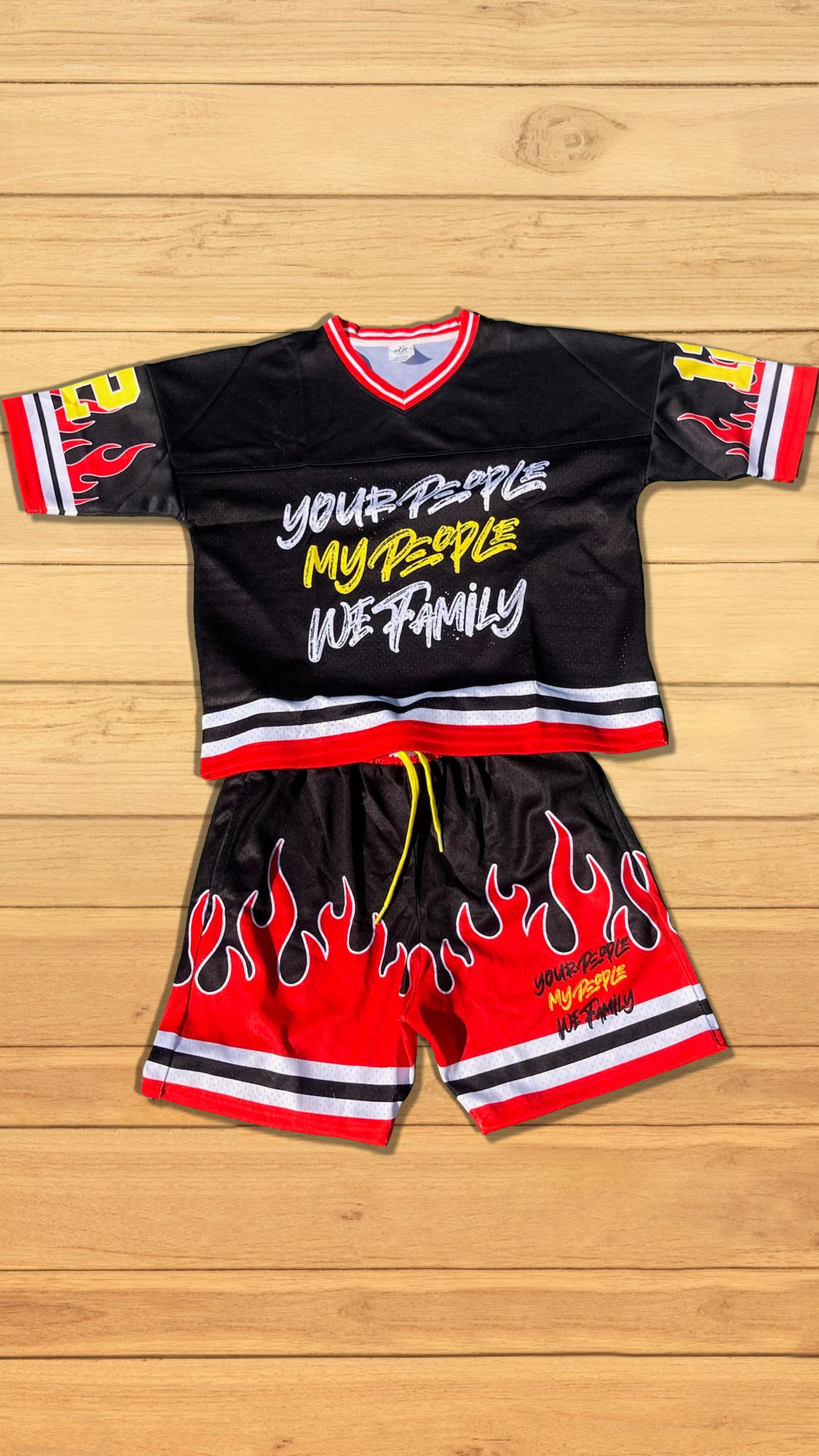 Fire Black and Red Jersey OR SHORTS