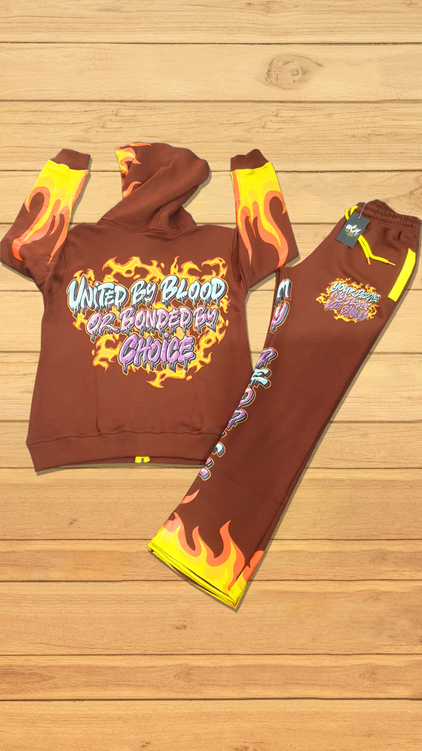Brown Flame Fire Your People My People Jogger Set