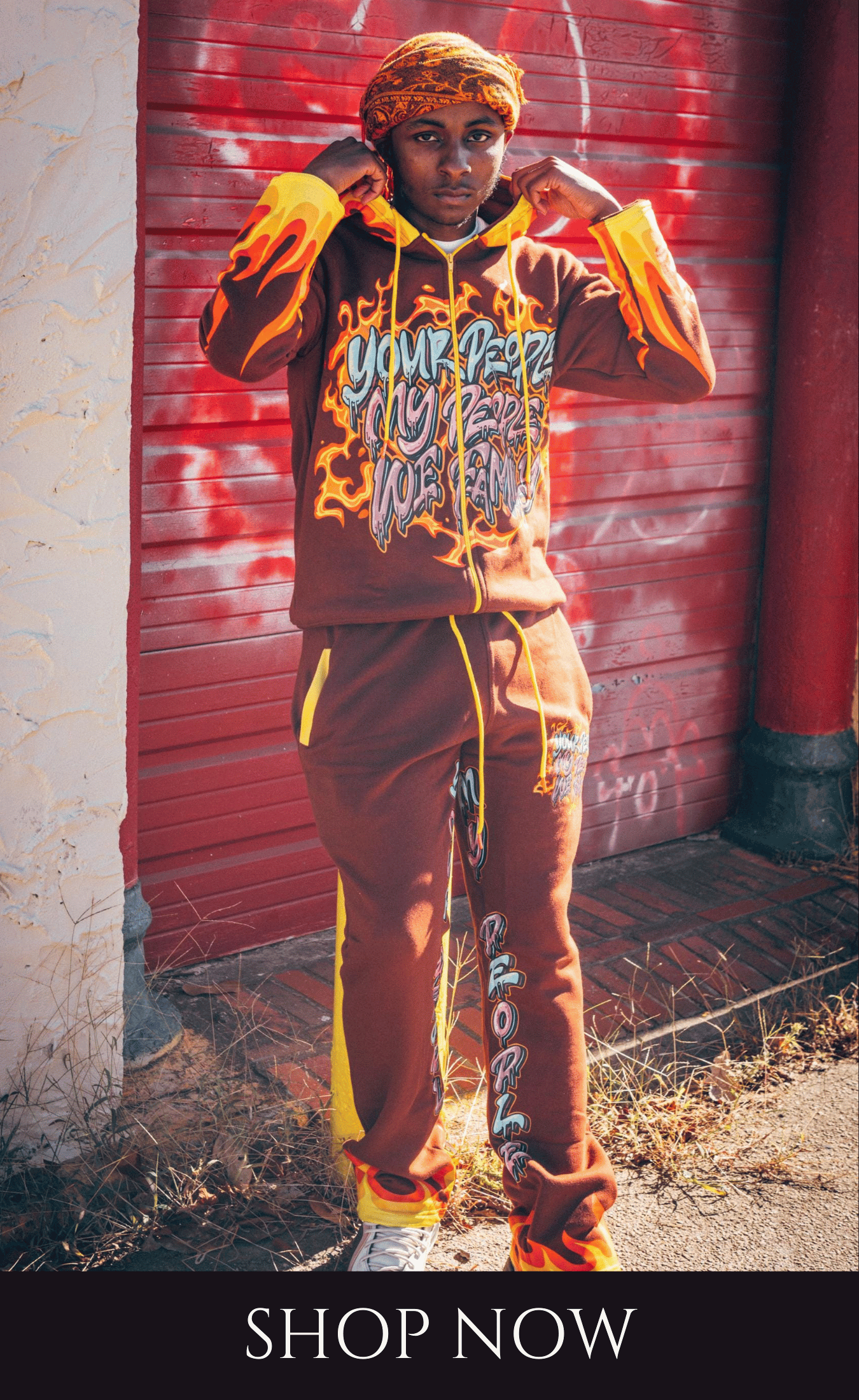 Brown Flame Fire Your People My People Jogger Set