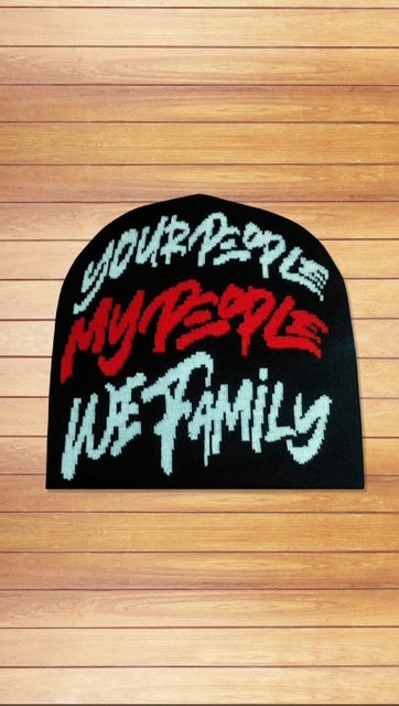 BEANIE W/WHITE & Red letters