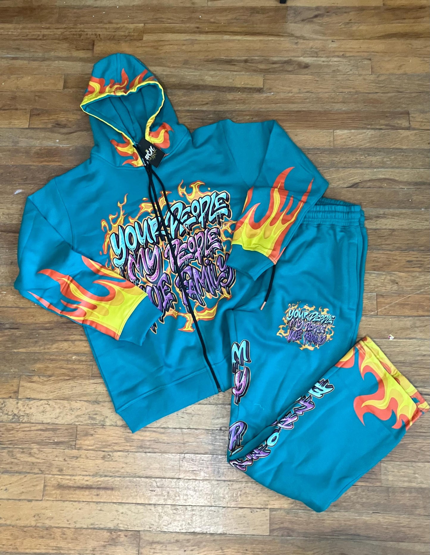 Turquoise Flame Fire Your People My People Jogger Set