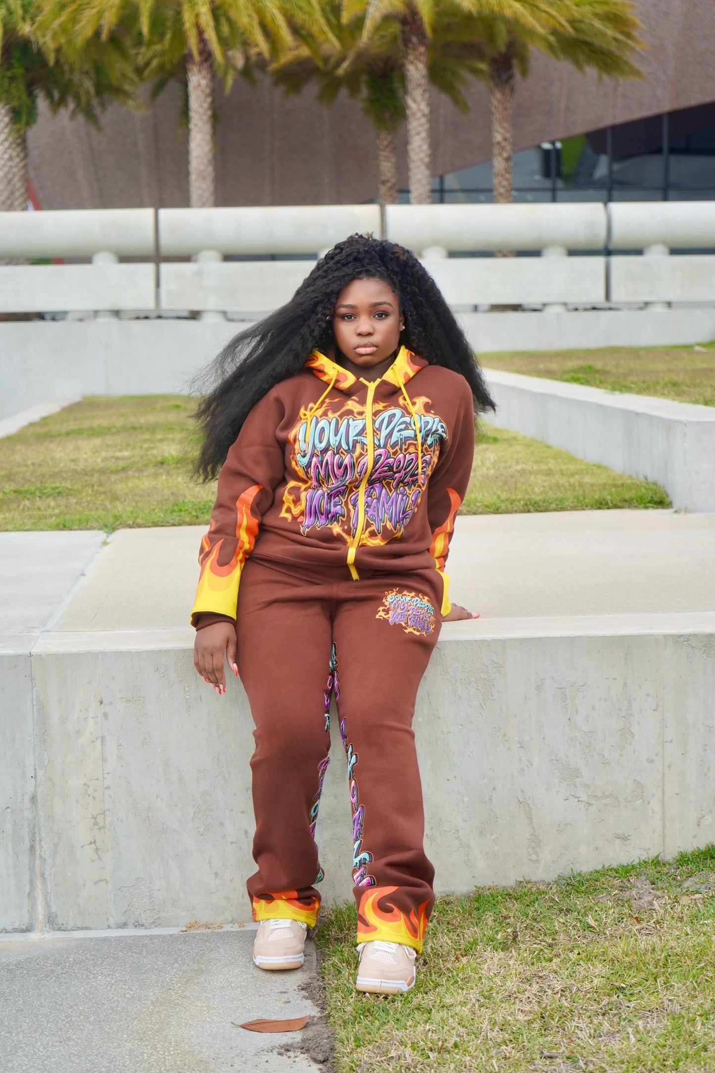 Brown Flame Fire Your People My People Jogger Set