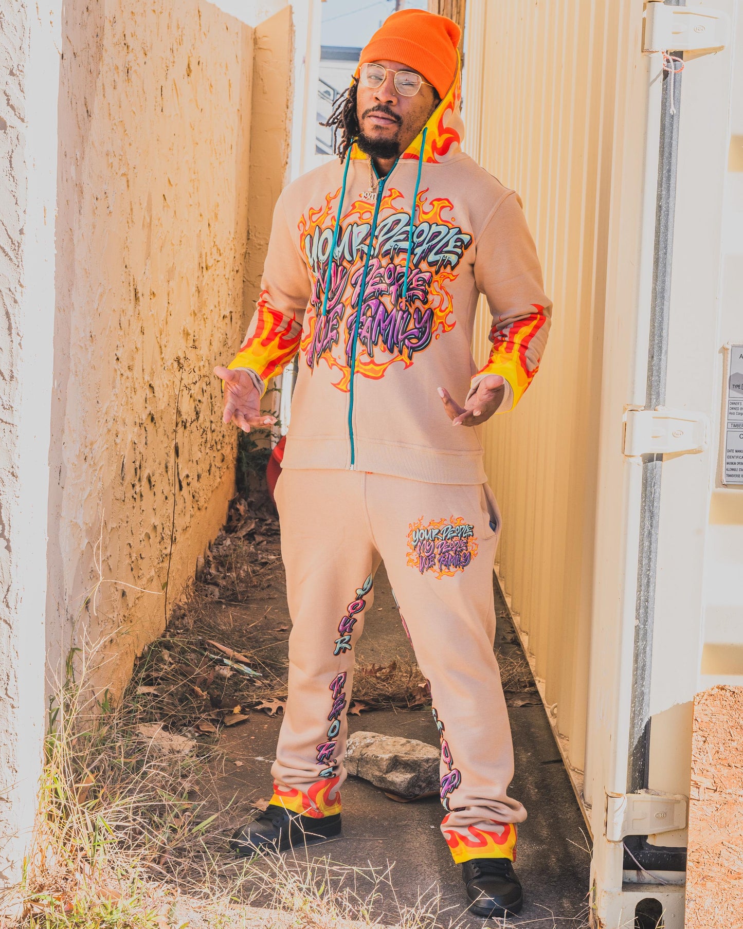 Tan Flame Fire Your People My People Jogger Set