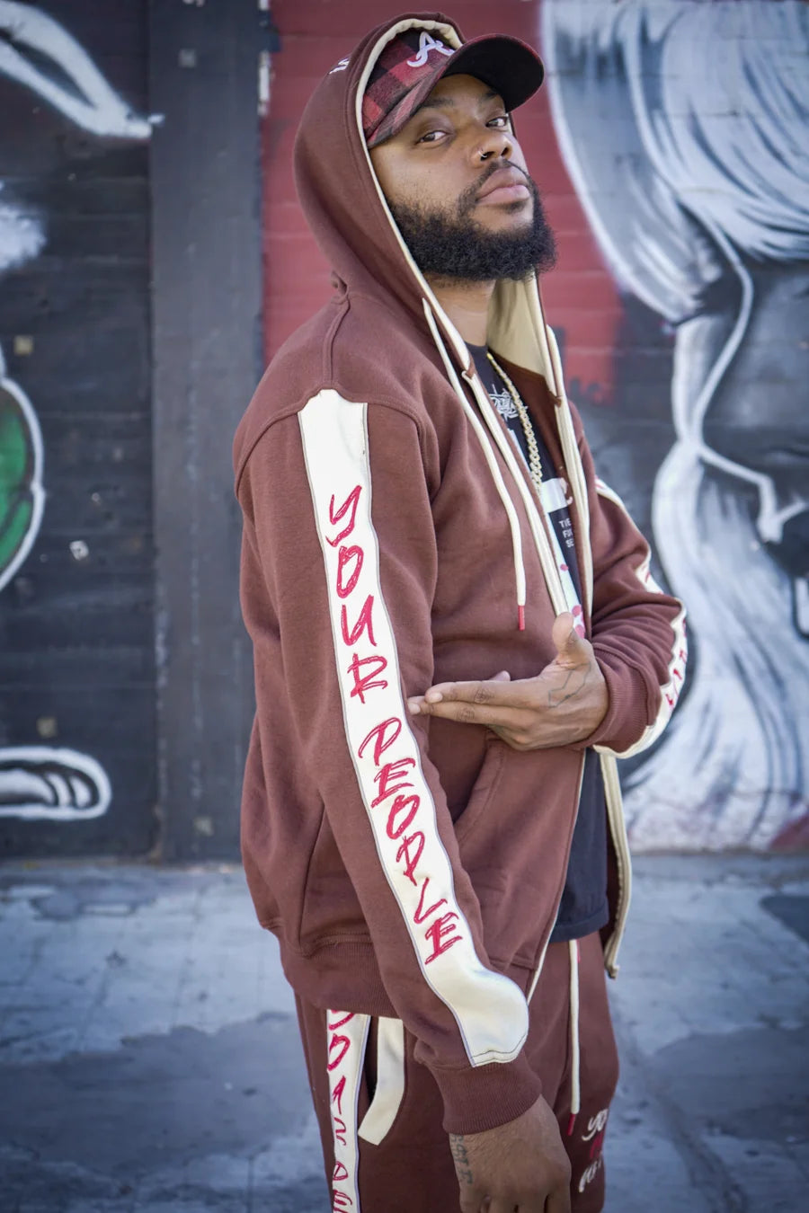 Brown/Red Jogger Short Set w/Piping Reflectors