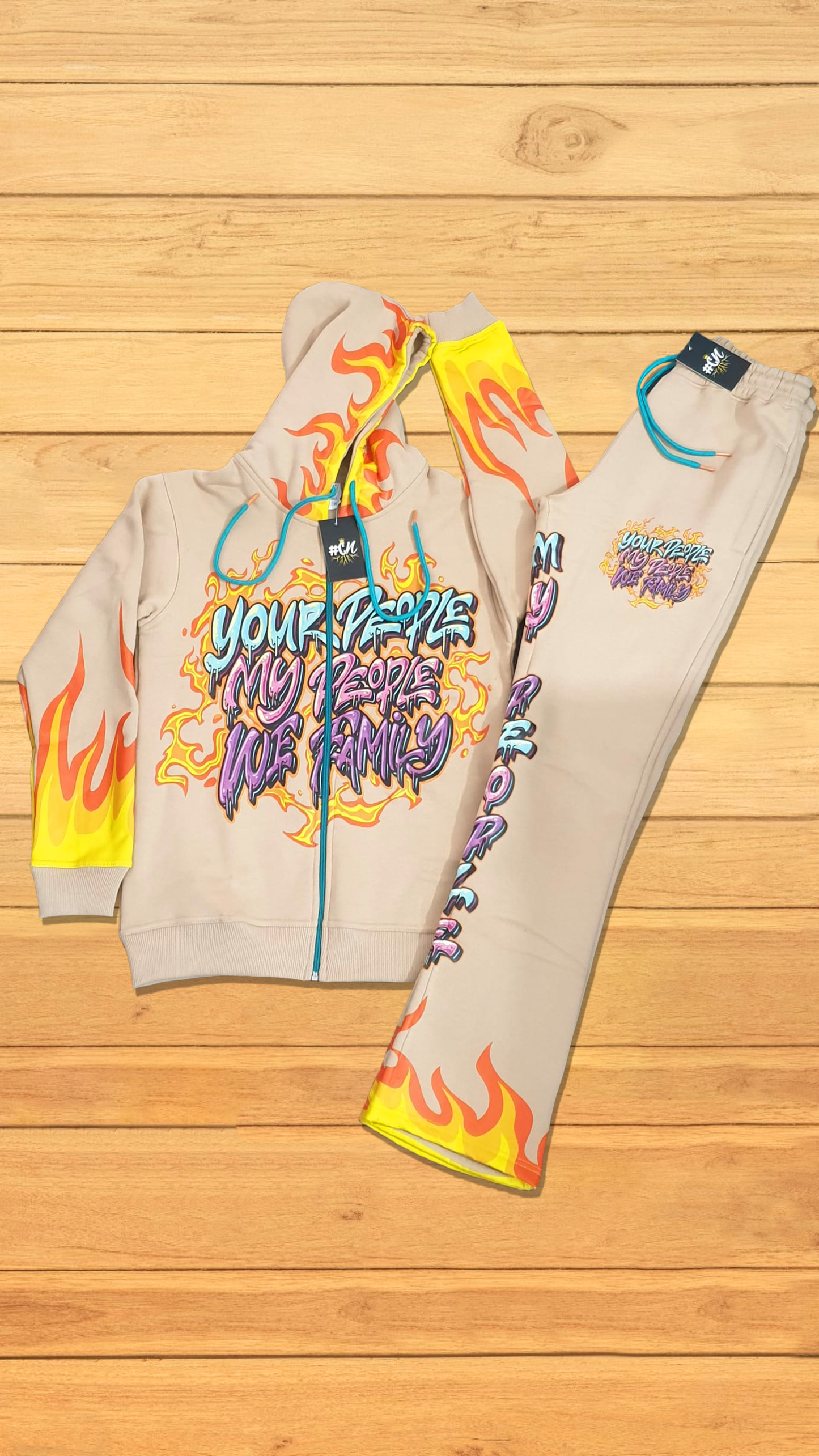 Tan Flame Fire Your People My People Jogger Set