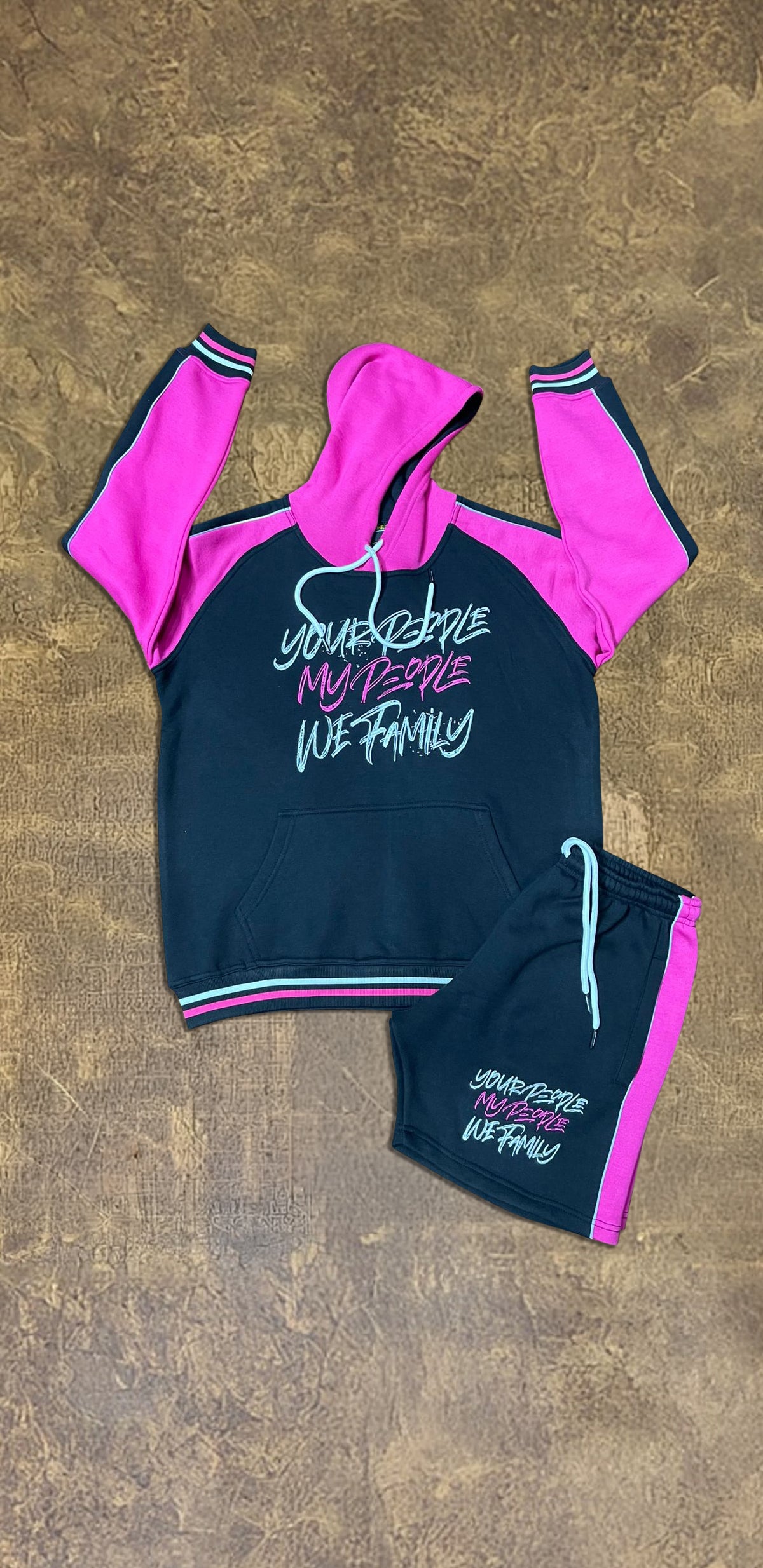 Two Toned Pink and Black Hoodie and Shorts