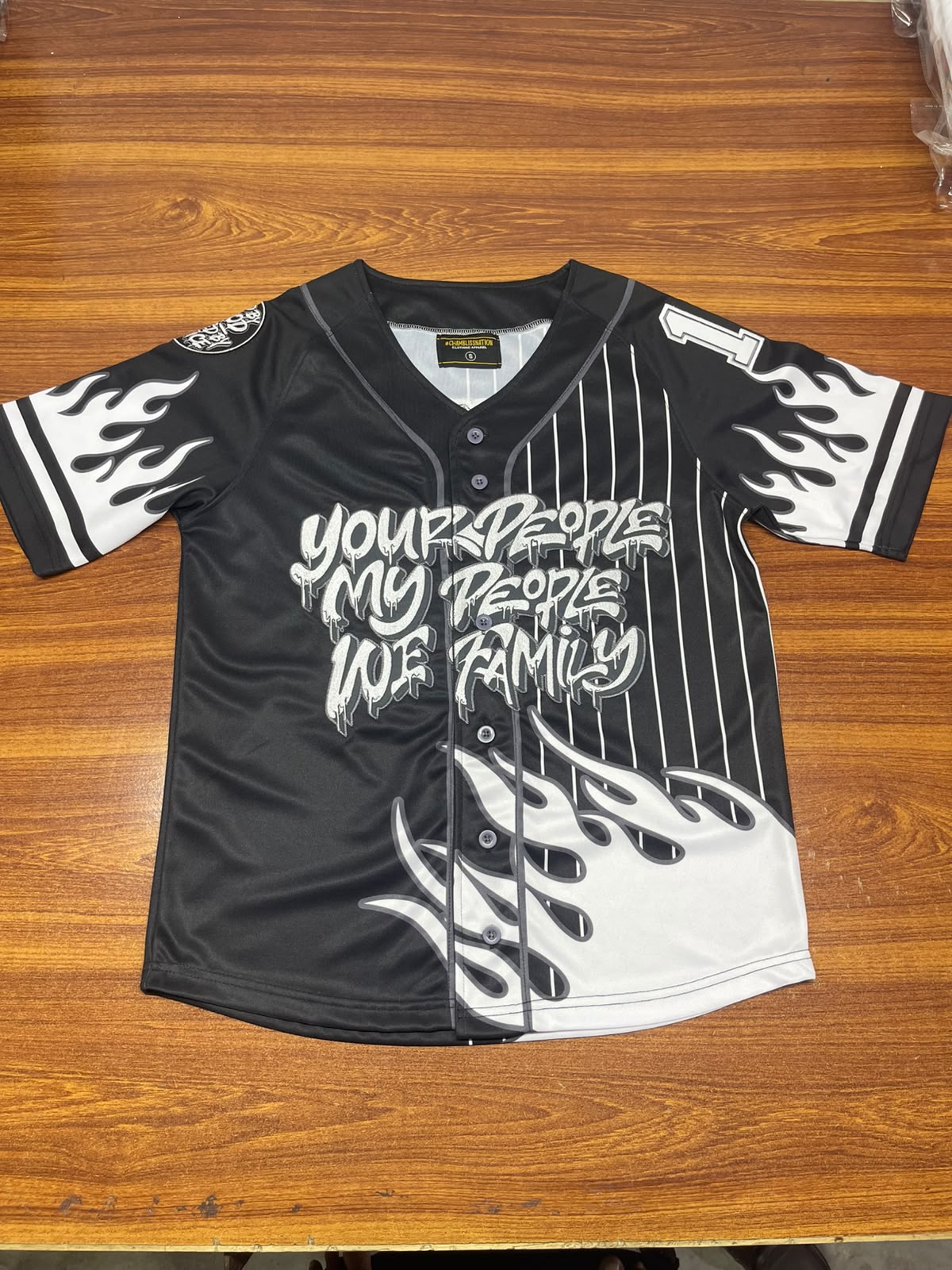 Fire Baseball Jersey Black and White