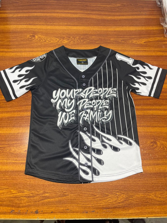 Fire Baseball Jersey Black and White