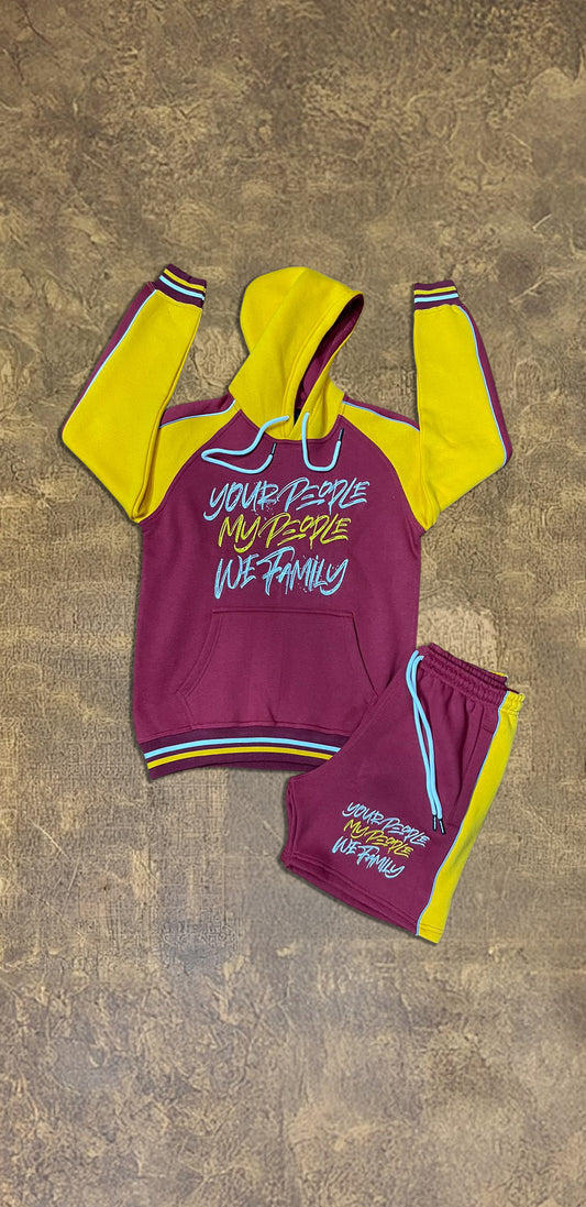 Two Toned Gold and Burgundy Hoodie and Shorts