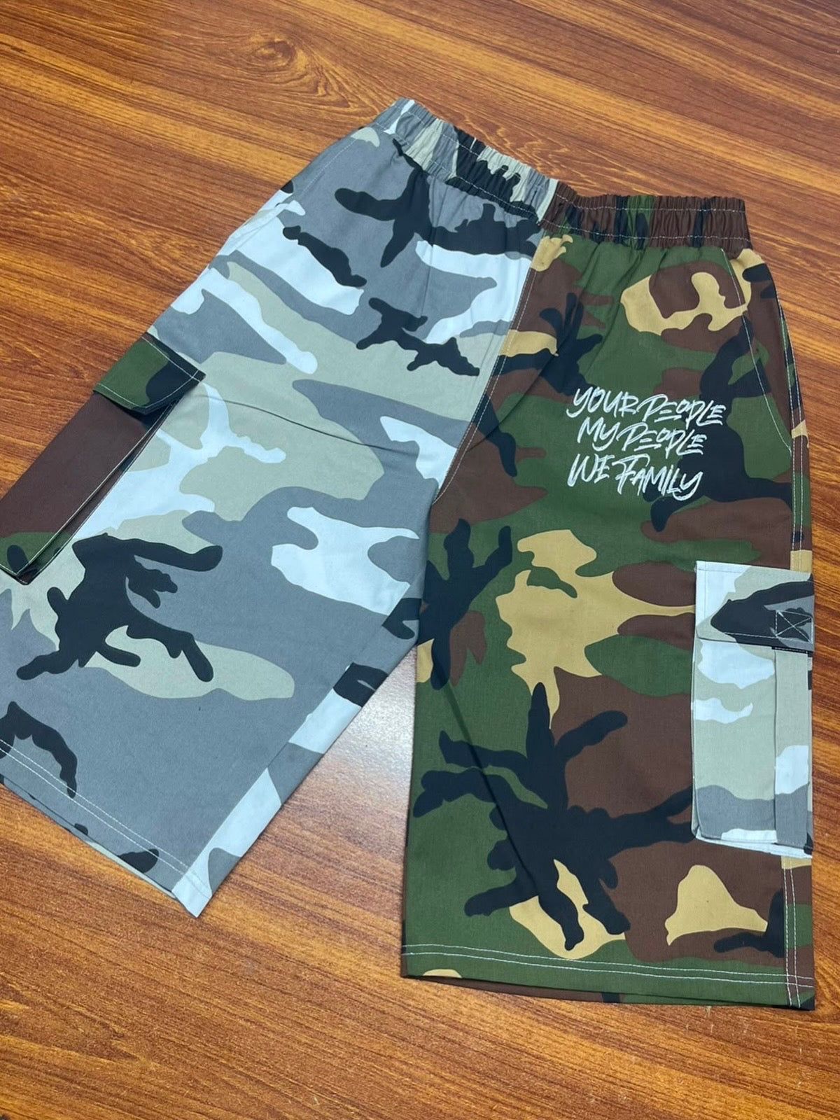 Gray/green Custom Split Shorts