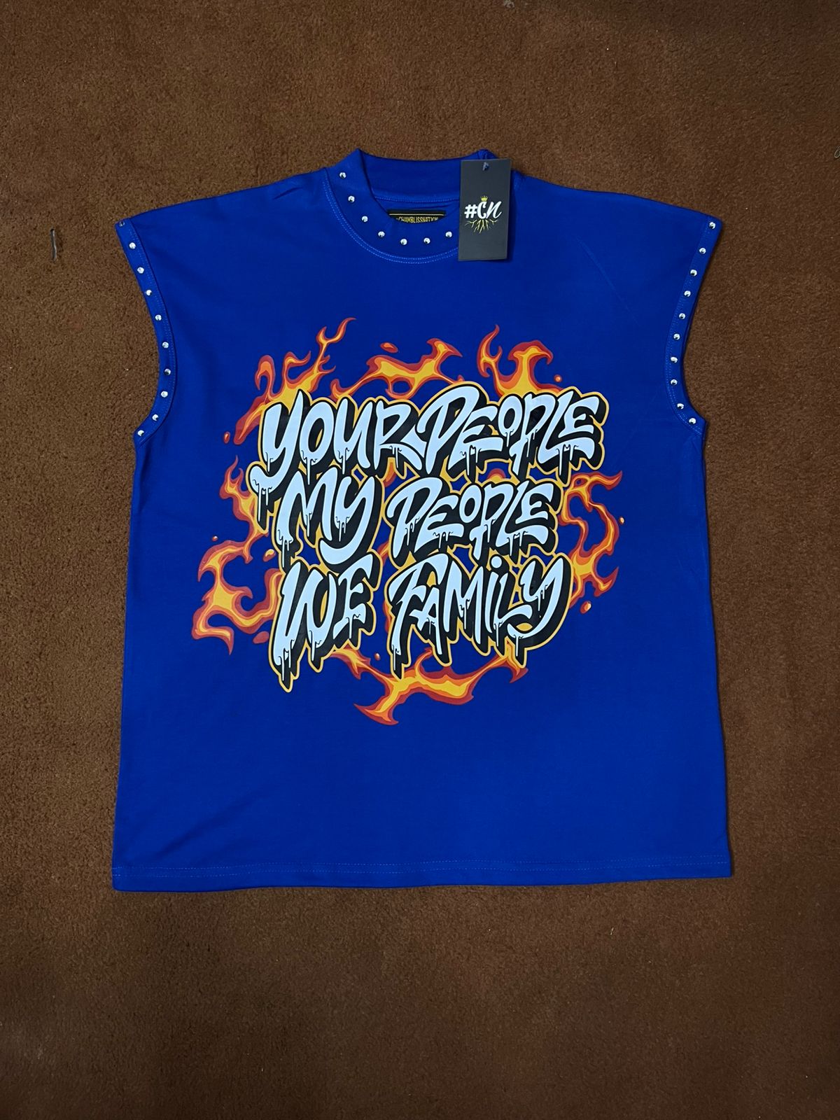 Blue Rhinestone Sleeveless Shirt Tank Top