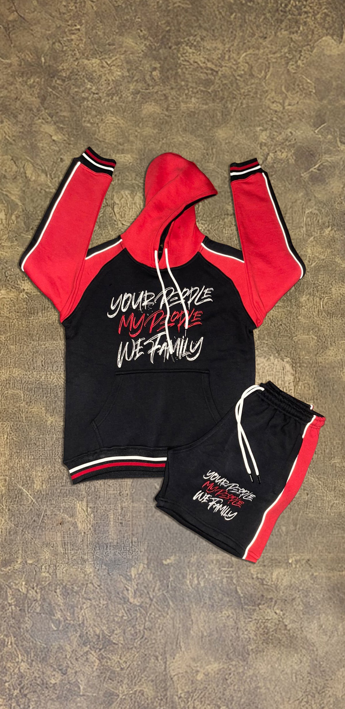 Two Tone Red and Black Hoodie and Shorts
