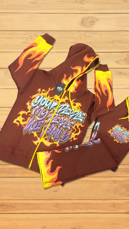 Brown Flame Fire Your People My People Jogger Set