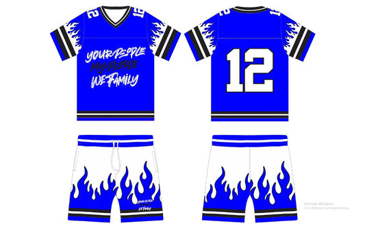 BLUE AND WHITE JERSEY OR JERSEY SHORTS
