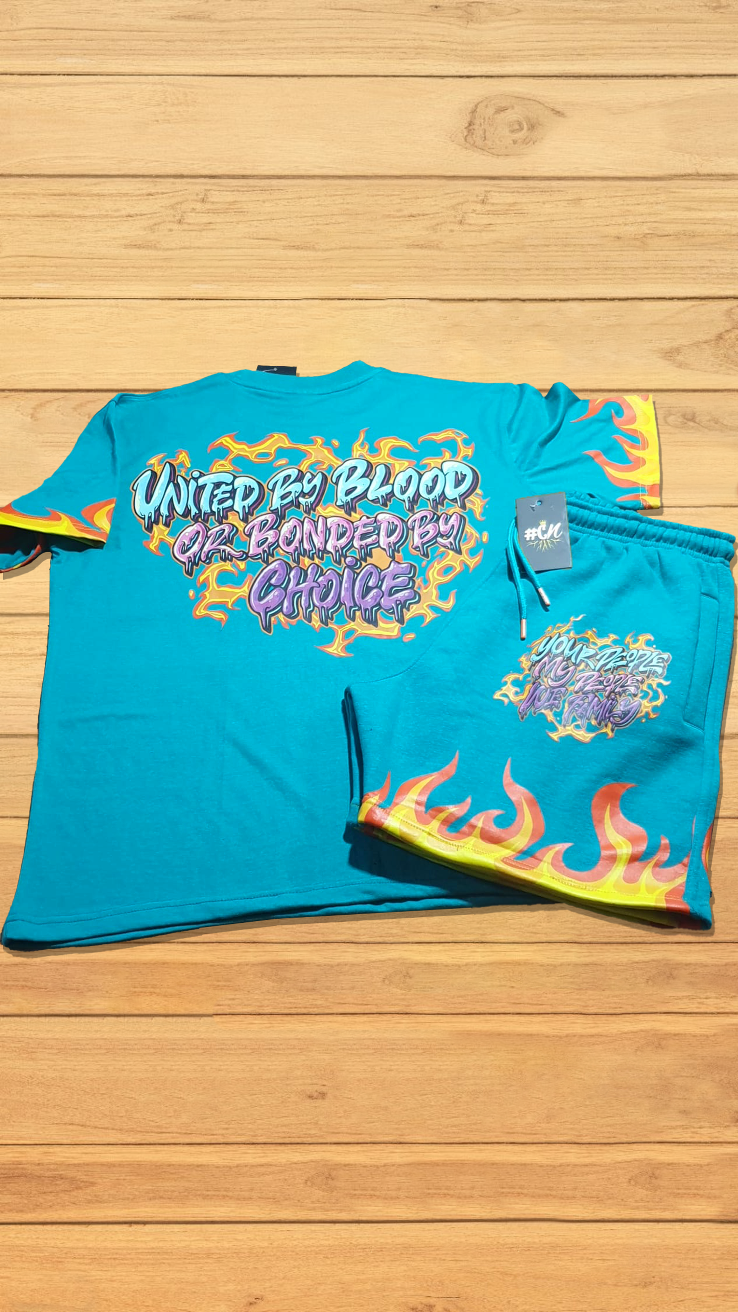 Turquoise Flame Fire Short Set
