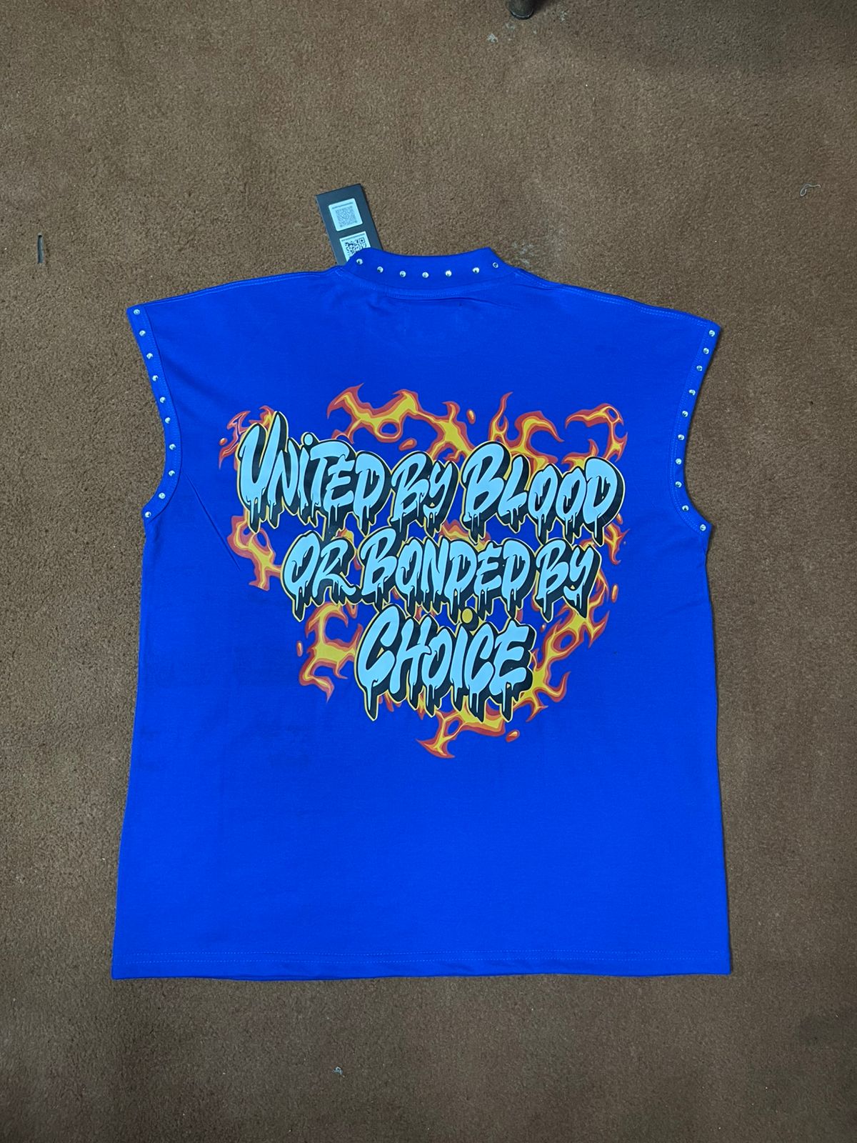 Blue Rhinestone Sleeveless Shirt Tank Top