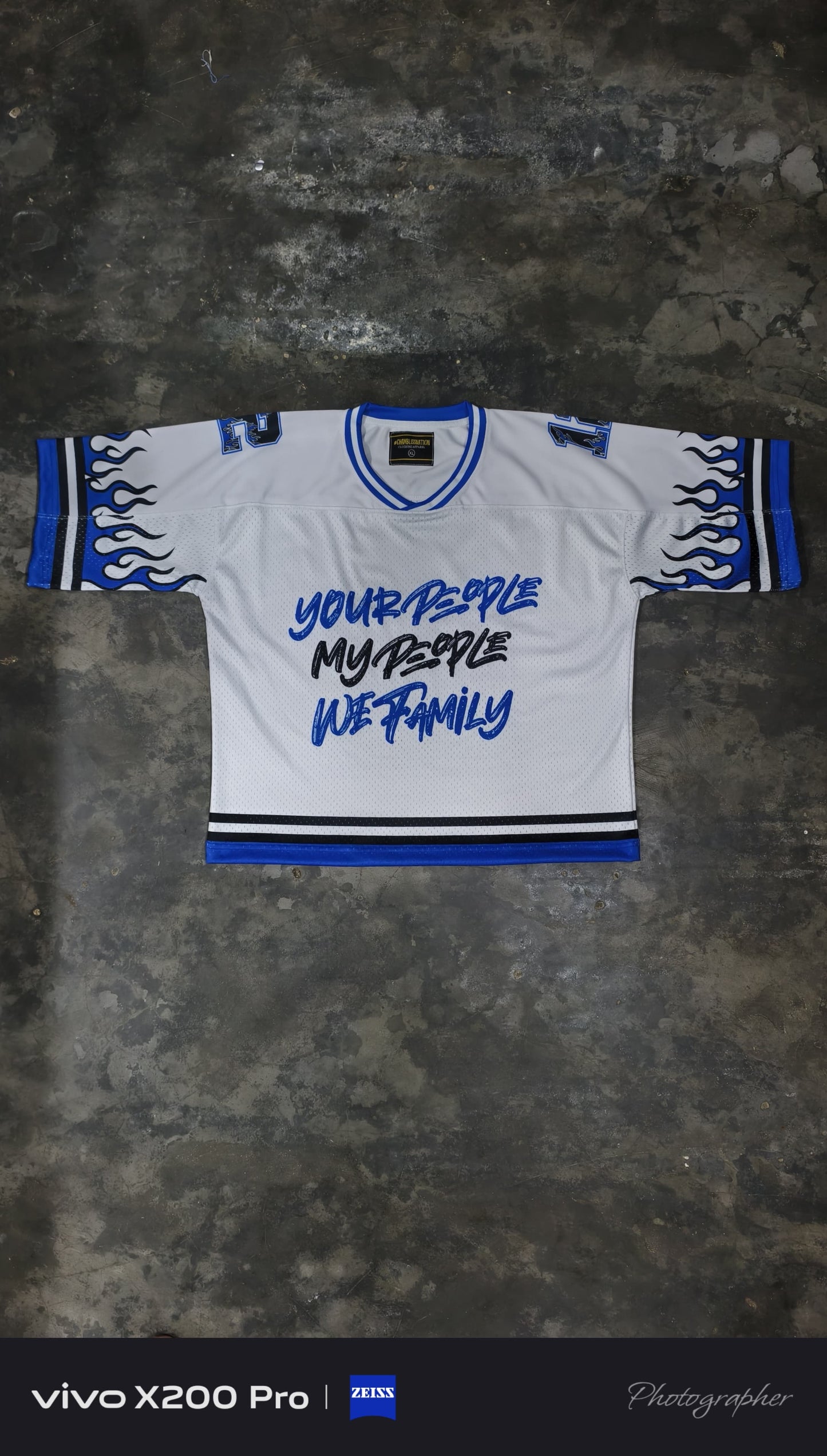 WHITE AND BLUE JERSEY AND SHORTS