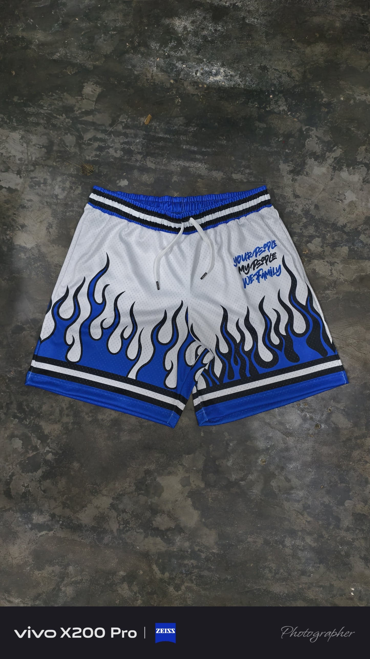 WHITE AND BLUE JERSEY AND SHORTS