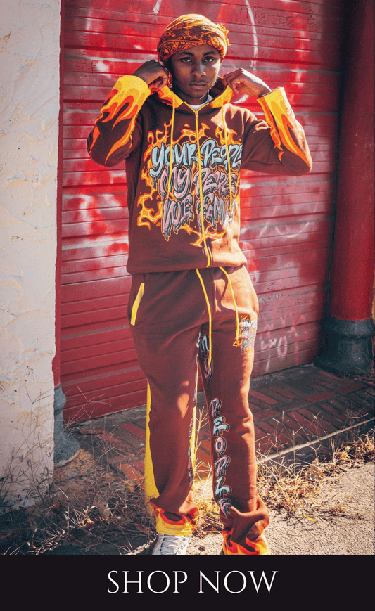 Brown Flame Fire Your People My People Jogger Set