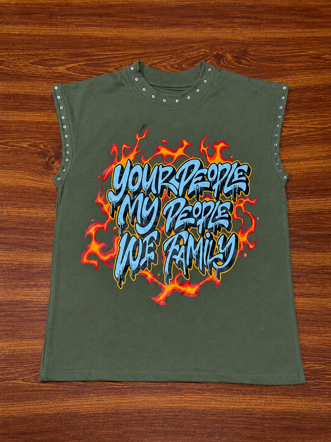Military Green Rhinestone Sleeveless Tee