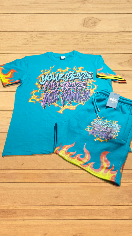 Turquoise Flame Fire Short Set