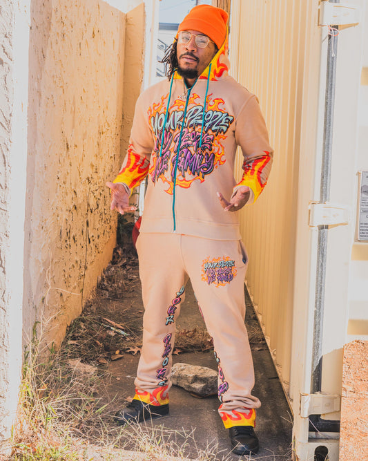 Tan Flame Fire Your People My People Jogger Set