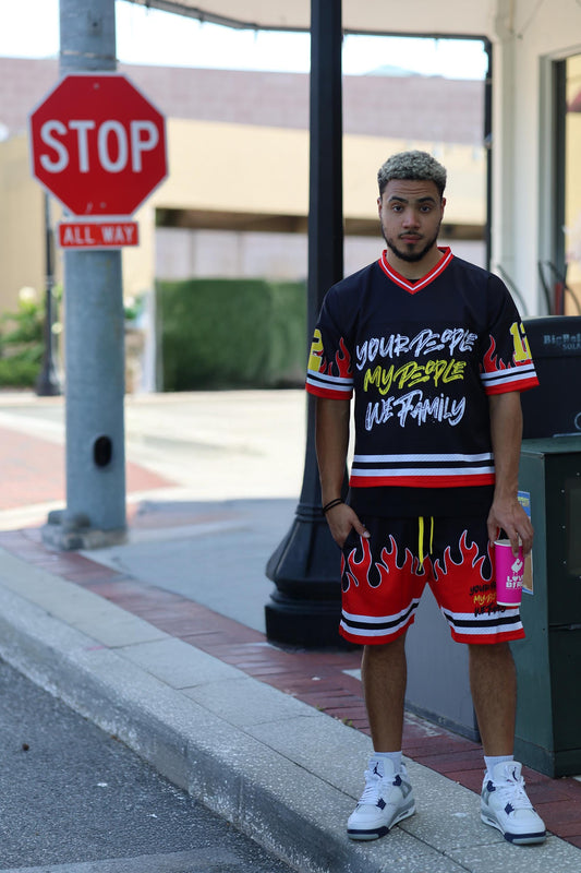 Fire Black and Red Jersey OR SHORTS