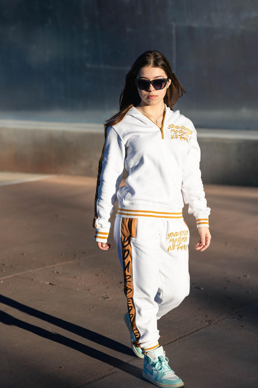Women's Cut Half Zip Your People My People White Jogger