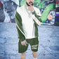 Olive Green and Yellow Jogger Short Set w/Piping Reflectors